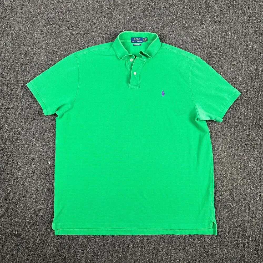 Ralph Lauren Men's Polo Shirt Custom Slim Fit Green Casual Polo Size 2XL XXL